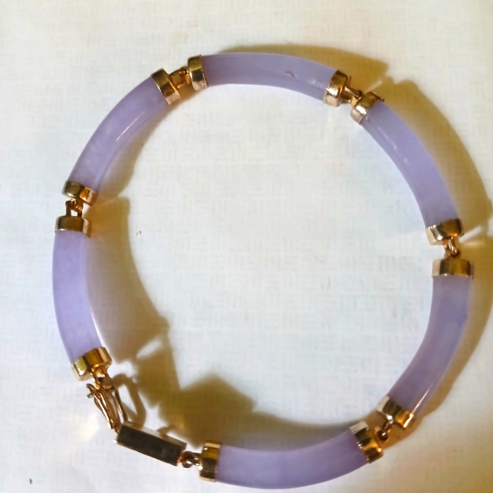 LAVENDER CYLINDER JADE & STERLING BRACLET